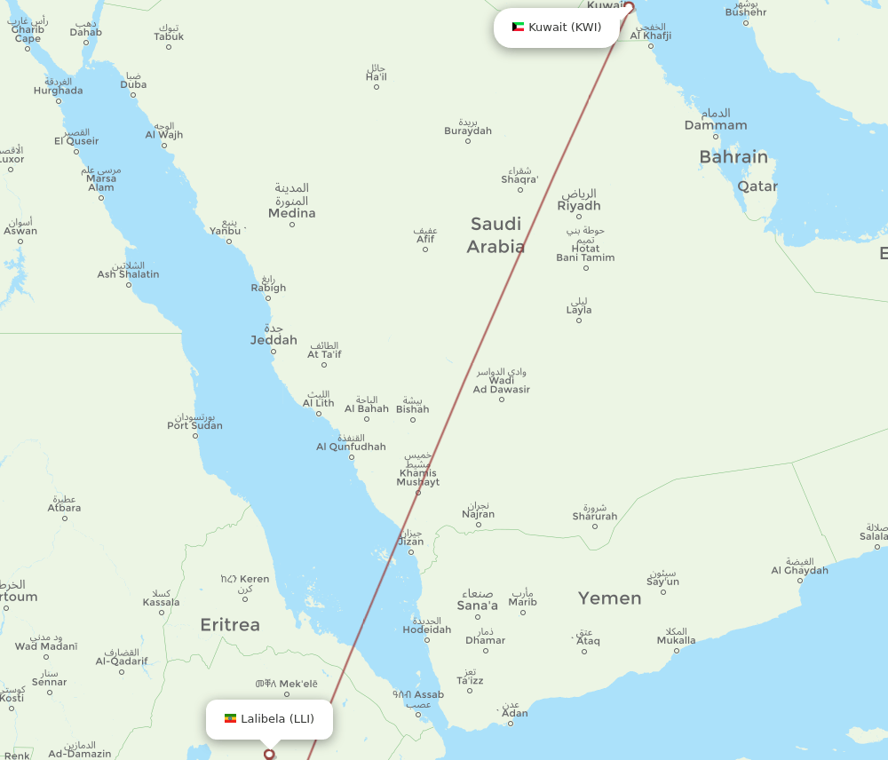 KWI-LLI flight routes
