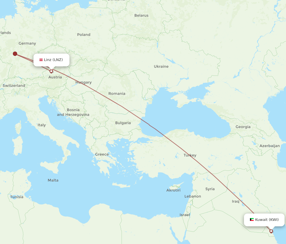 KWI-LNZ flight routes