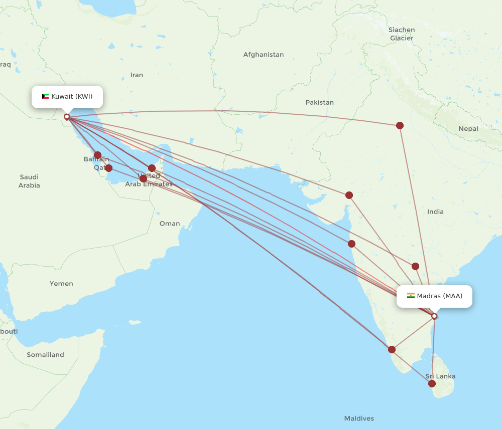 KWI-MAA flight routes
