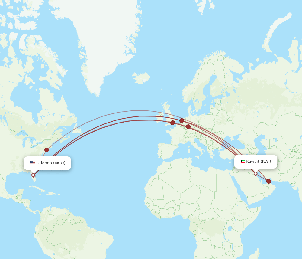 KWI to MCO flights and routes map