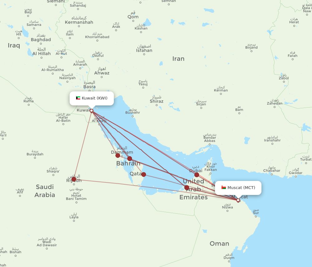 KWI to MCT flights and routes map