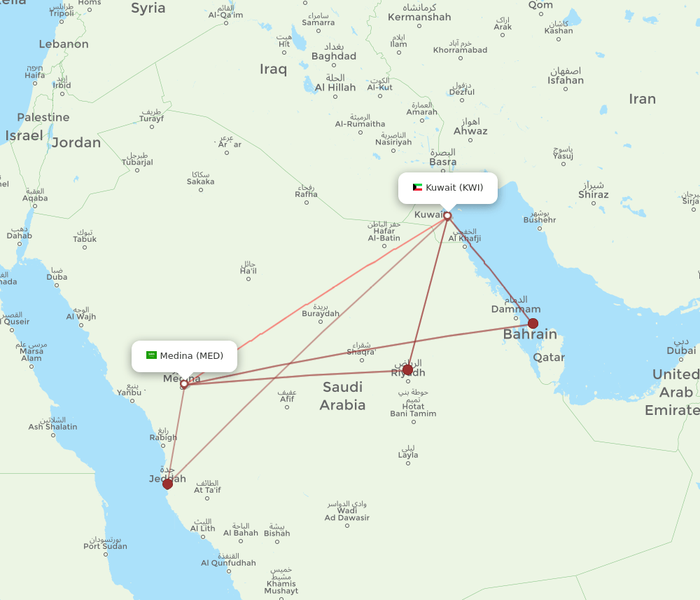 KWI-MED flight routes