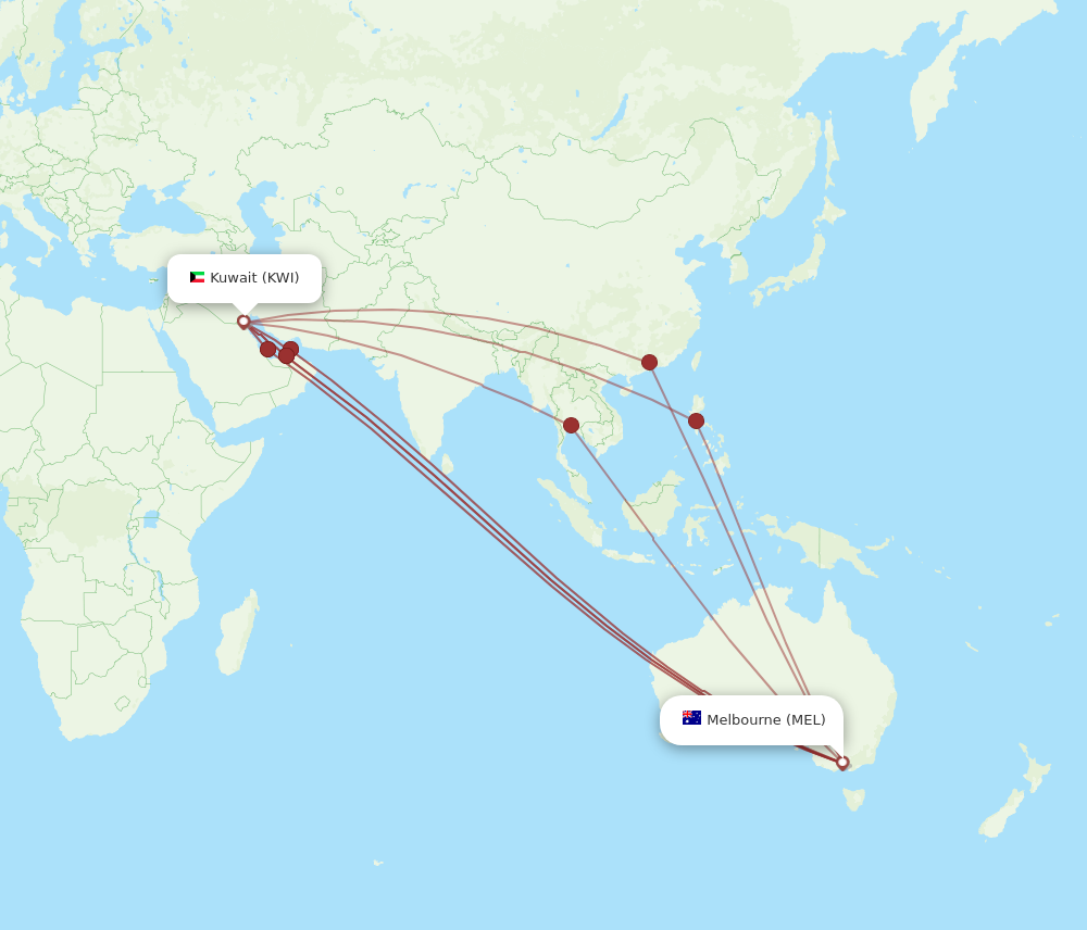 KWI to MEL flights and routes map