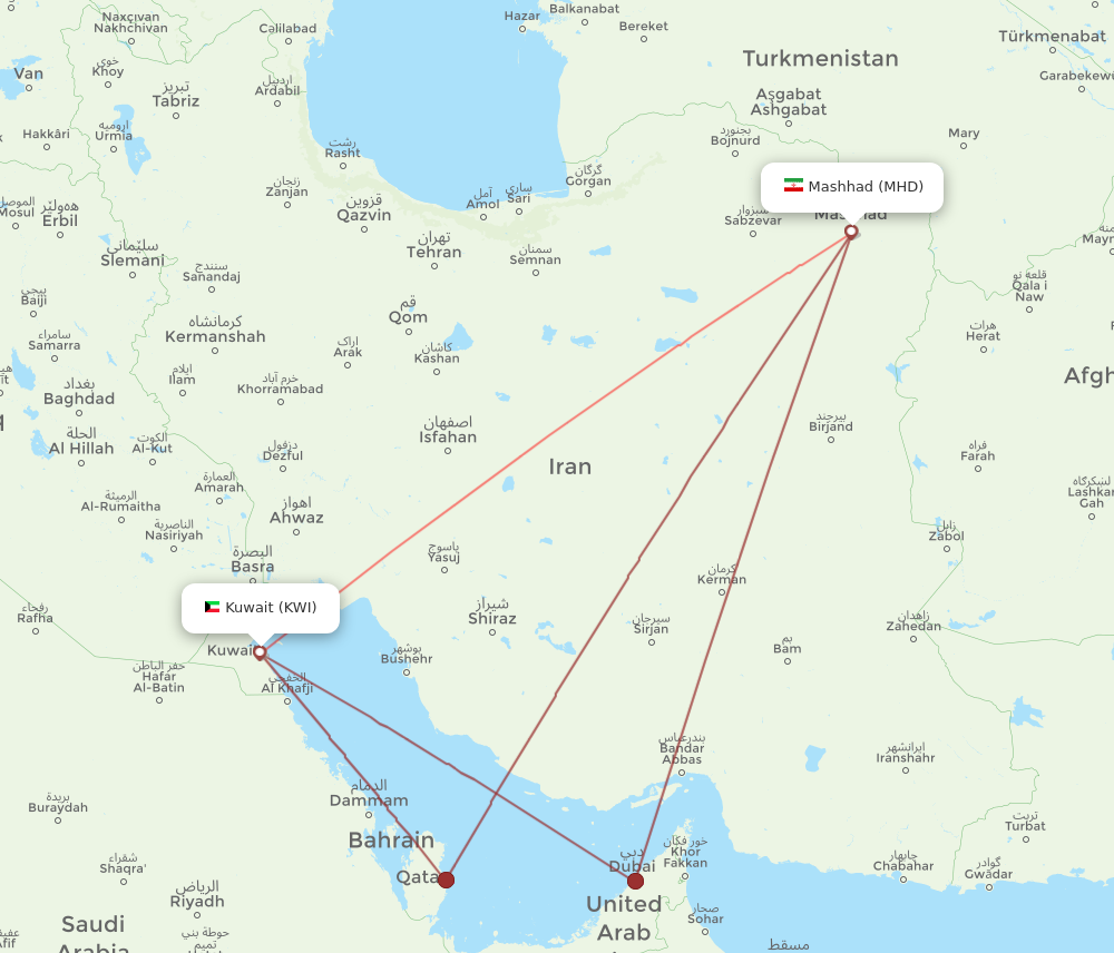 KWI to MHD flights and routes map