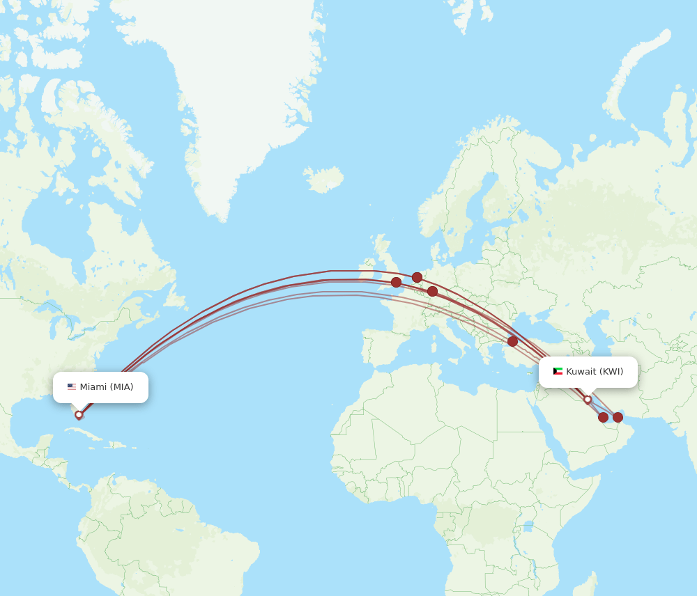 KWI-MIA flight routes