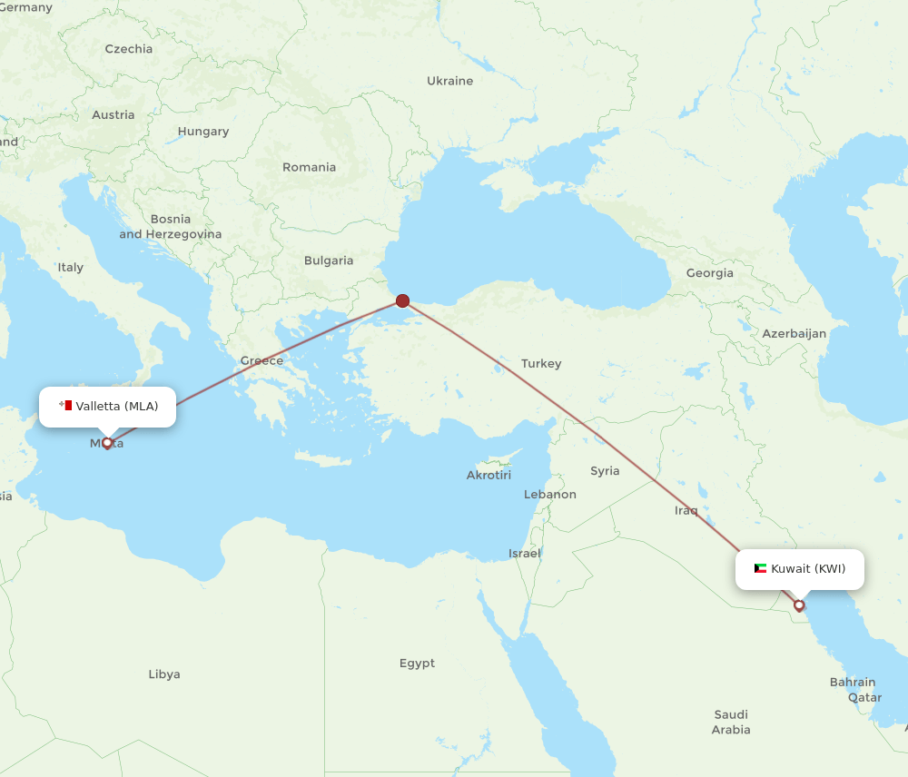 KWI to MLA flights and routes map