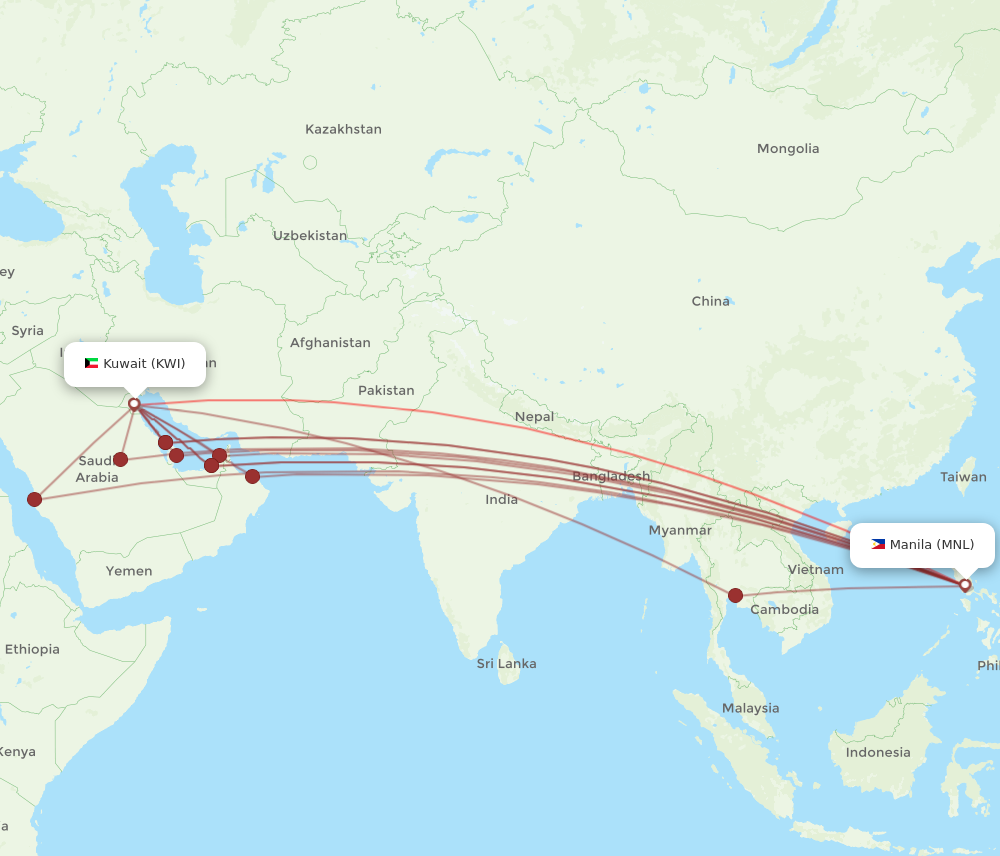 KWI to MNL flights and routes map