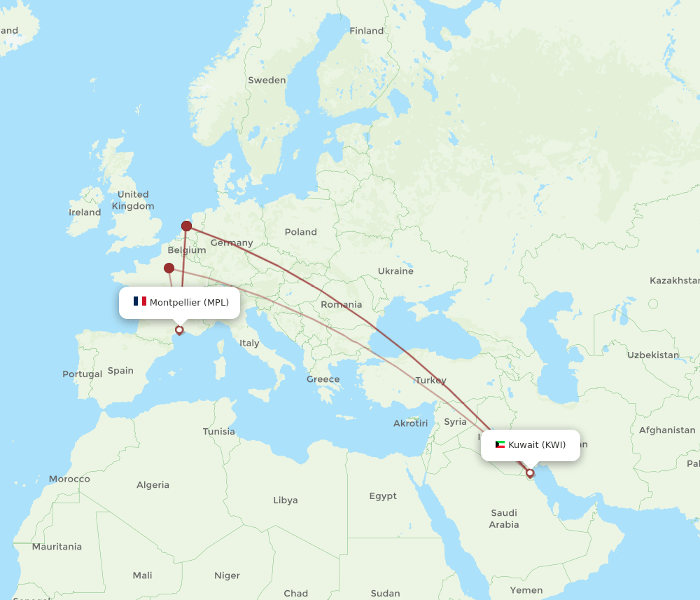 KWI-MPL flight routes