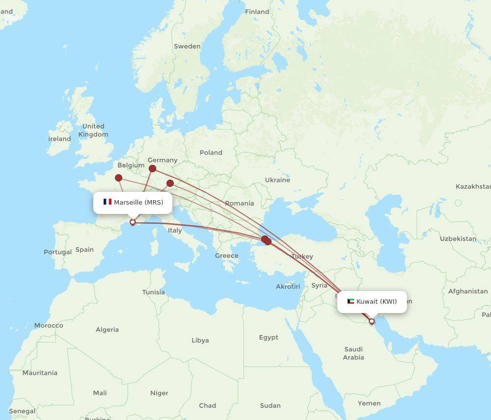 KWI to MRS flights and routes map