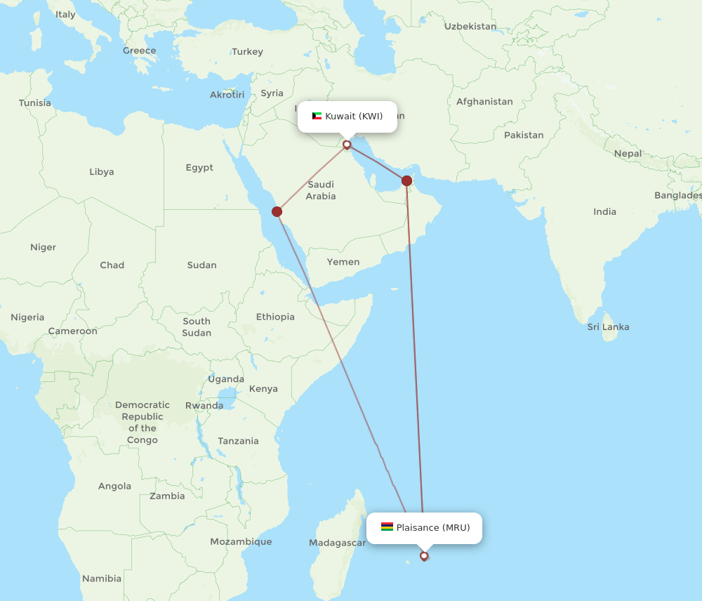 KWI-MRU flight routes
