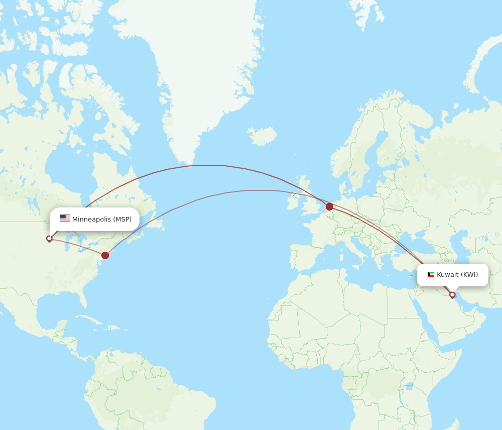 KWI-MSP flight routes