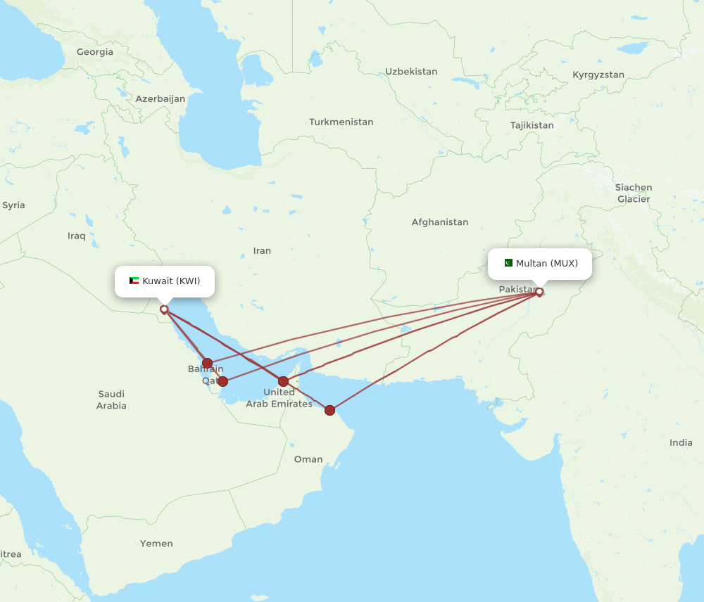 KWI-MUX flight routes