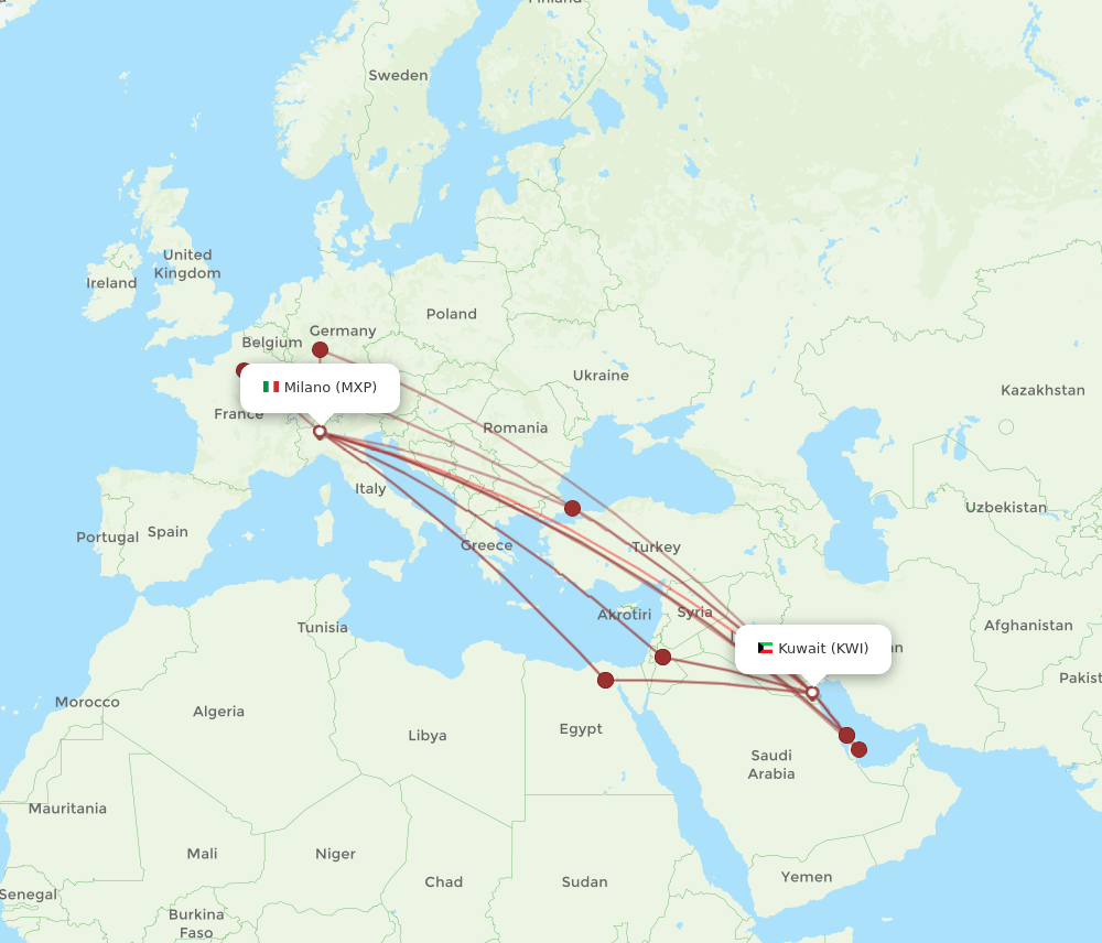 KWI-MXP flight routes