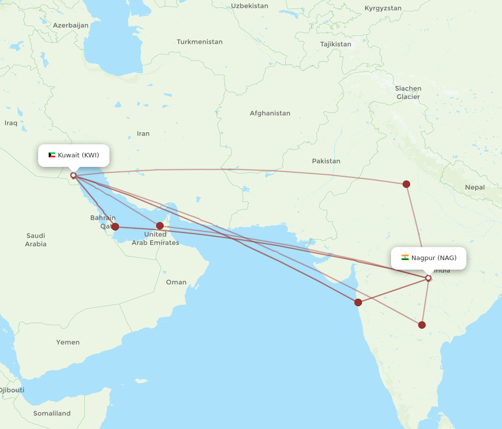 KWI-NAG flight routes