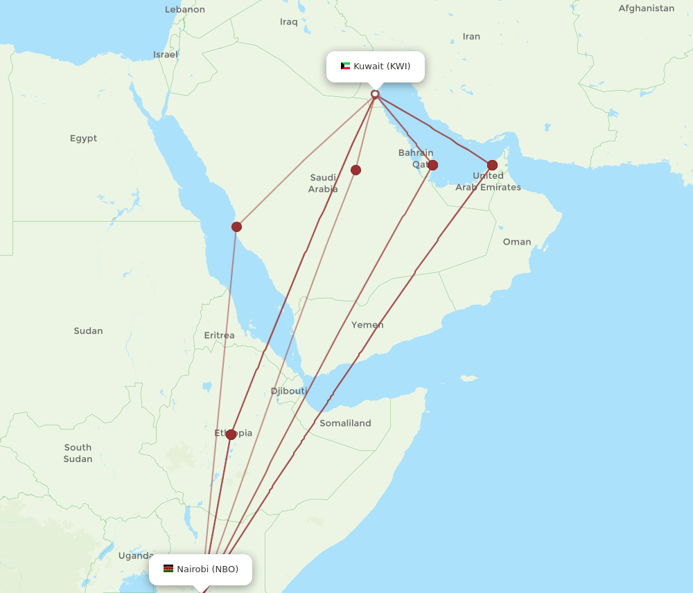 KWI-NBO flight routes