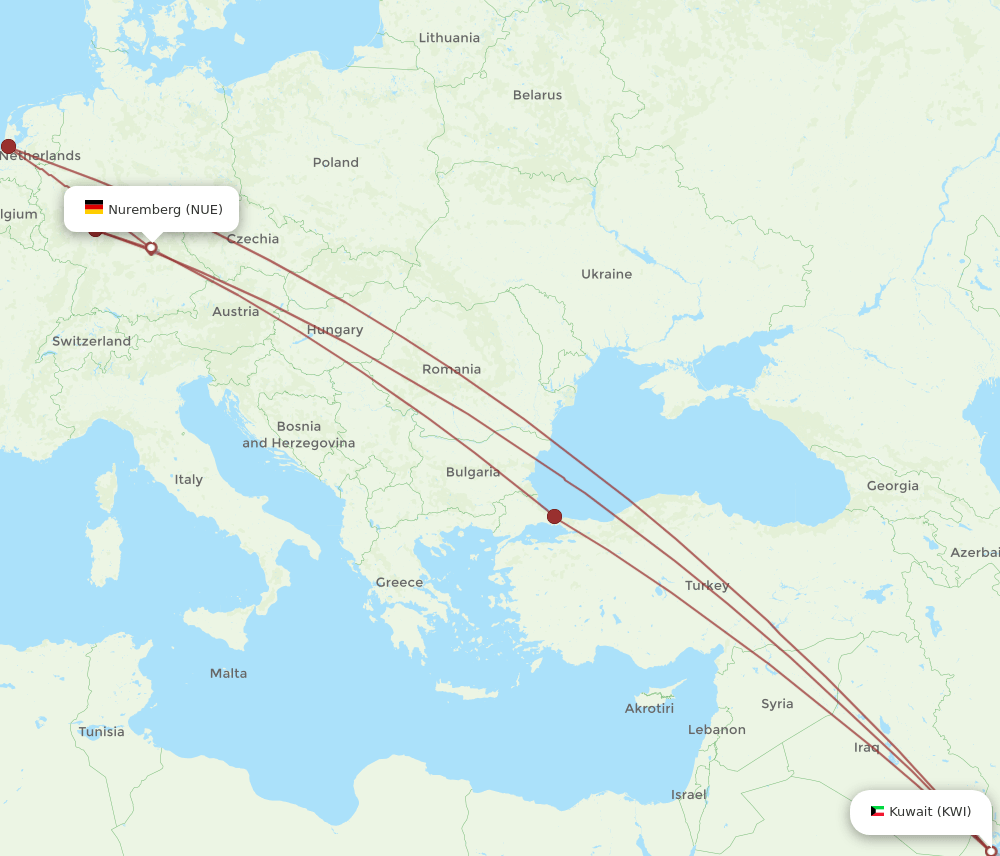 KWI-NUE flight routes