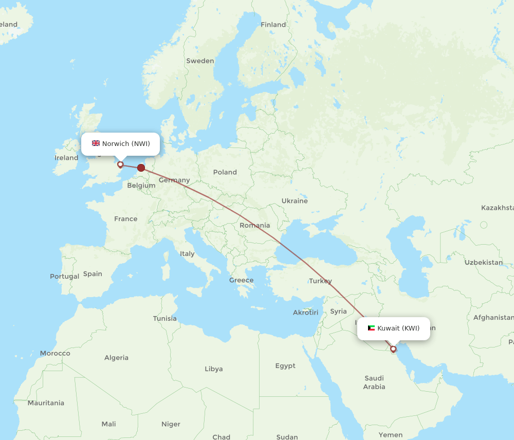 KWI to NWI flights and routes map