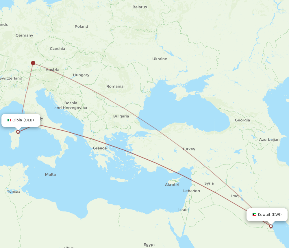 KWI-OLB flight routes