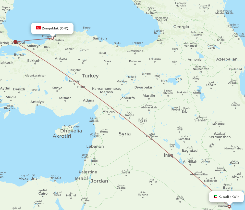 KWI-ONQ flight routes