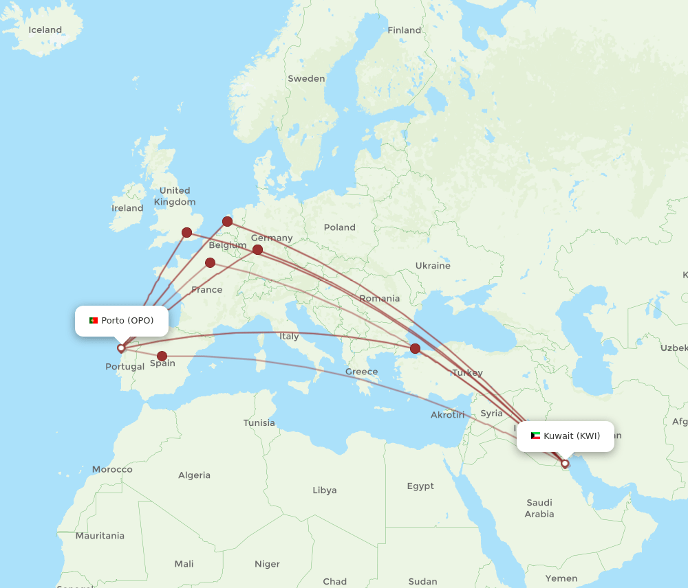 KWI to OPO flights and routes map
