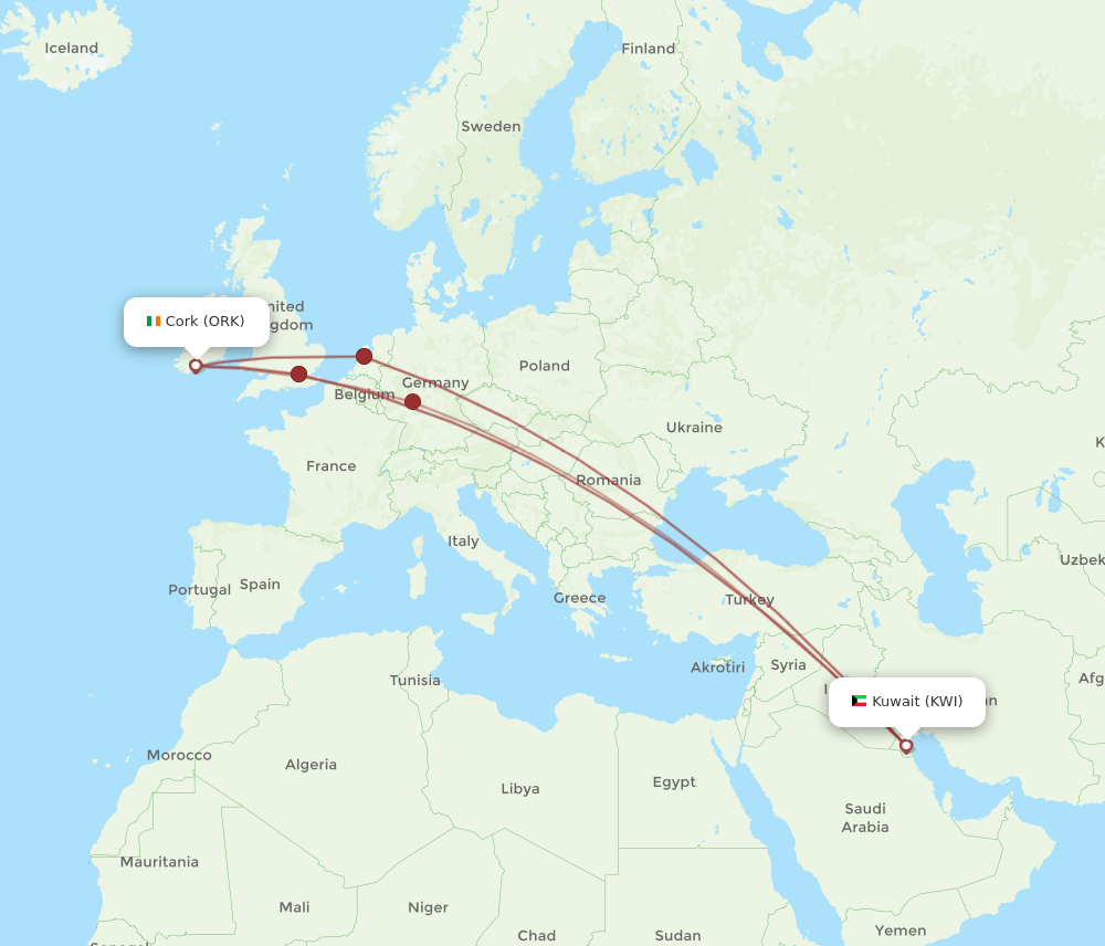KWI-ORK flight routes