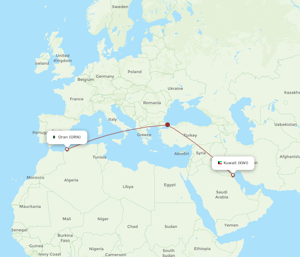 KWI-ORN flight routes
