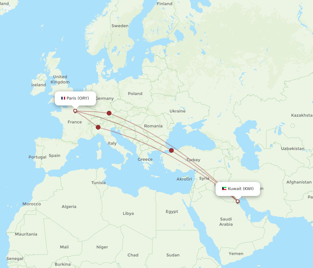 KWI-ORY flight routes