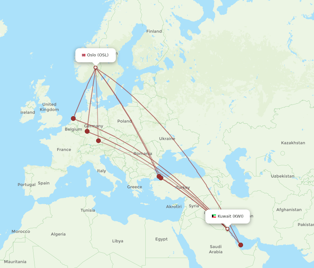 KWI-OSL flight routes
