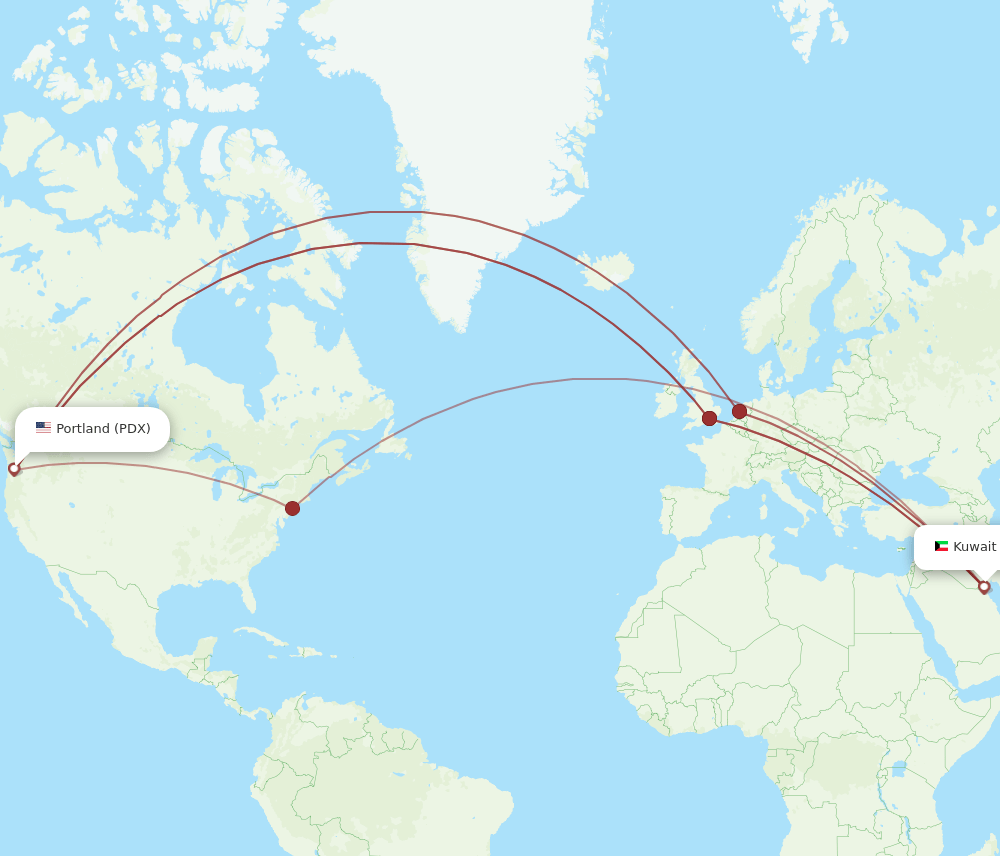 KWI-PDX flight routes