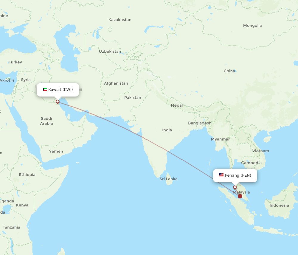 KWI-PEN flight routes