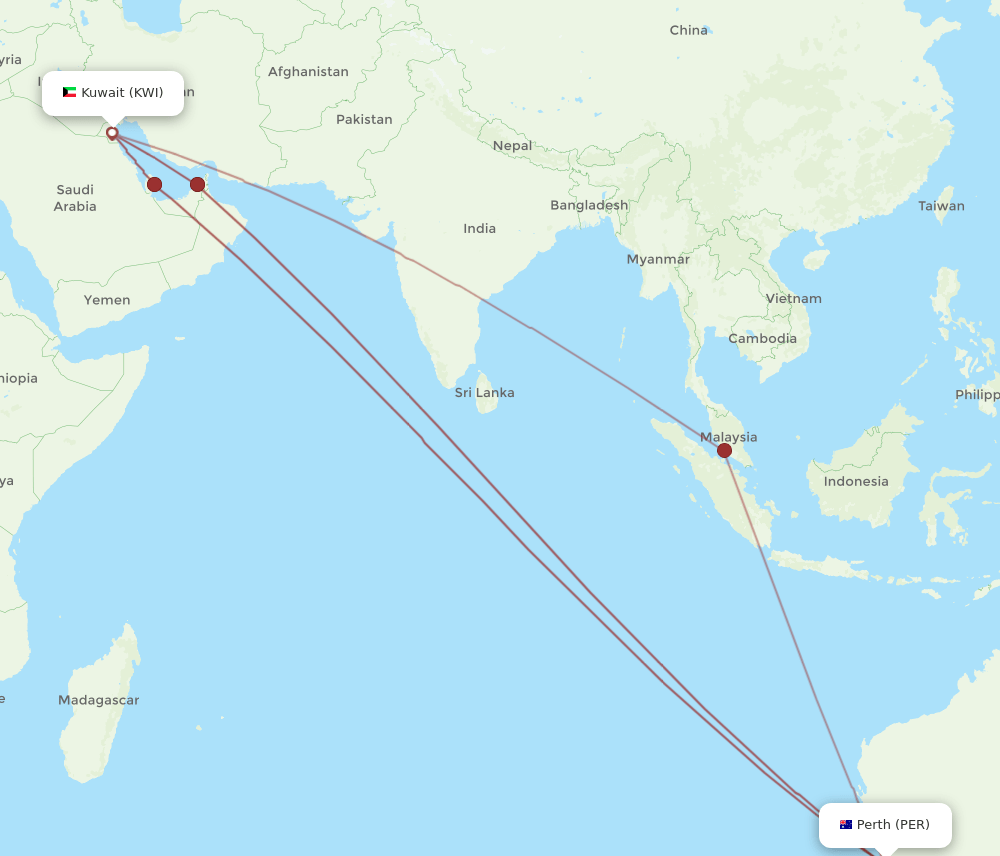 KWI-PER flight routes