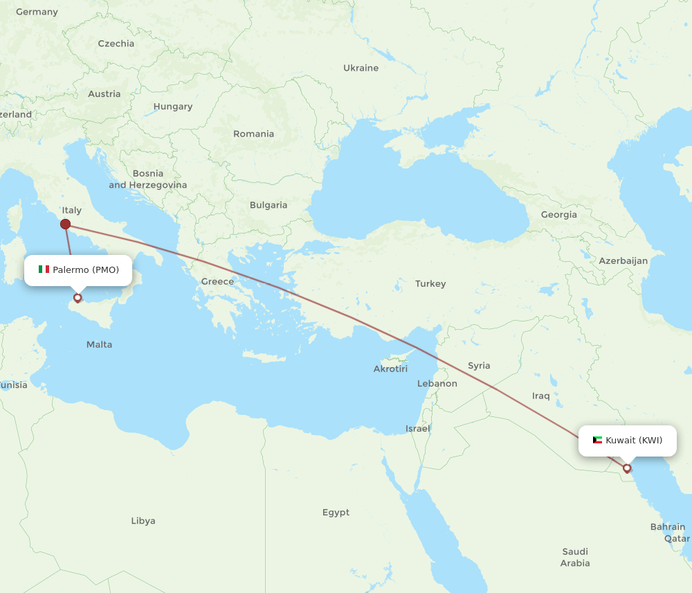 KWI-PMO flight routes