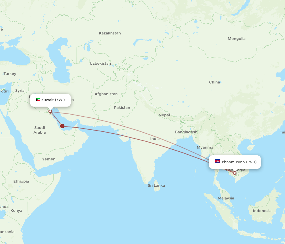 KWI to PNH flights and routes map