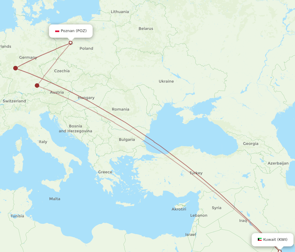 KWI-POZ flight routes
