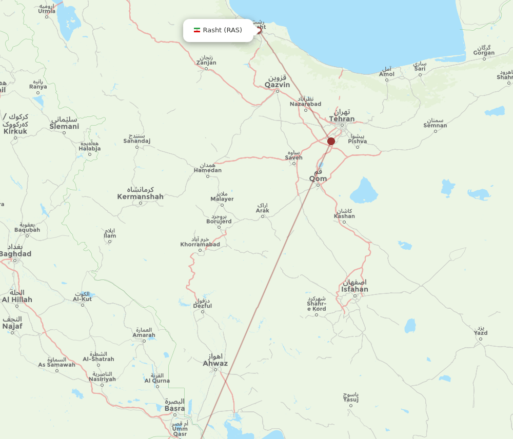 Rasht - Kuwait route map and flight paths