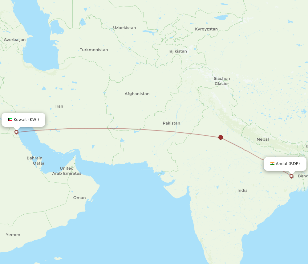 Andal - Kuwait route map and flight paths