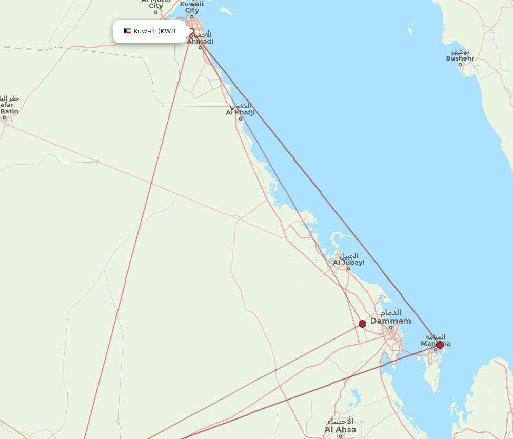 KWI to RUH flights and routes map