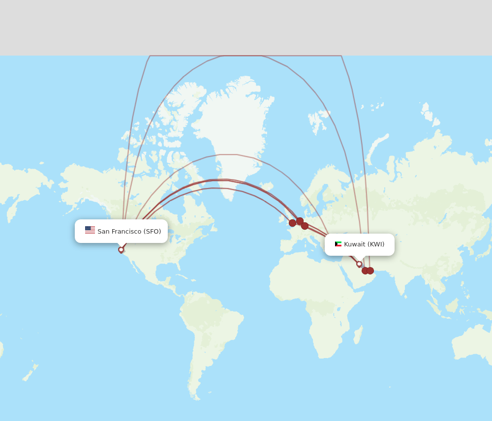 KWI to SFO flights and routes map
