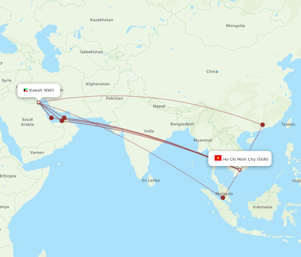 KWI-SGN flight routes