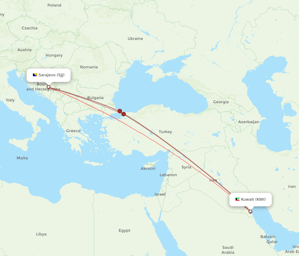 KWI-SJJ flight routes