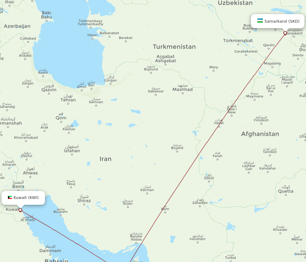 KWI to SKD flights and routes map