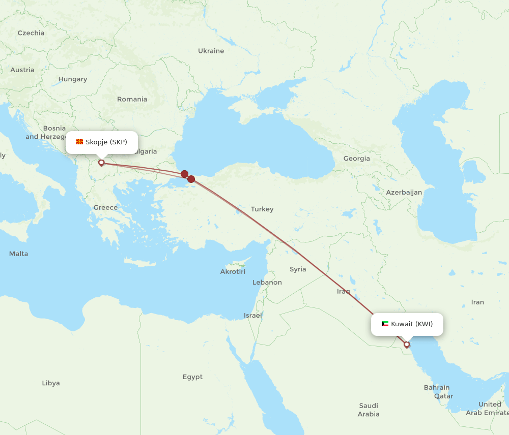 KWI-SKP flight routes
