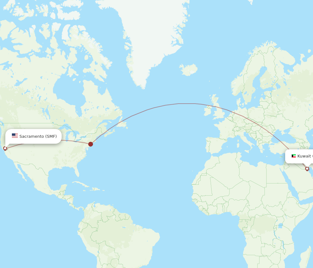 KWI to SMF flights and routes map