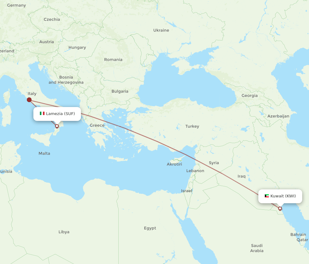 KWI-SUF flight routes