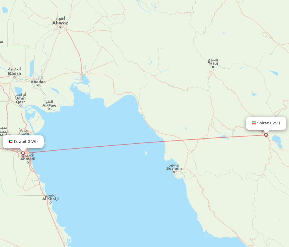 KWI to SYZ flights and routes map