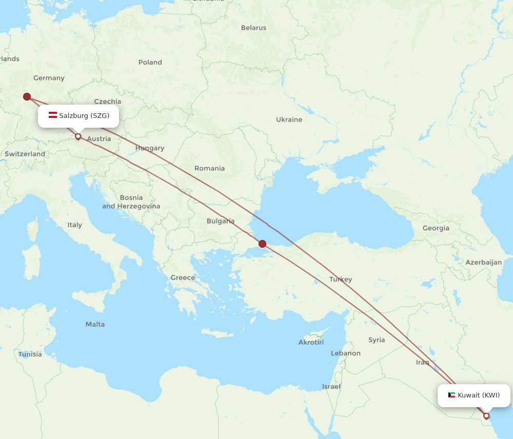 KWI-SZG flight routes