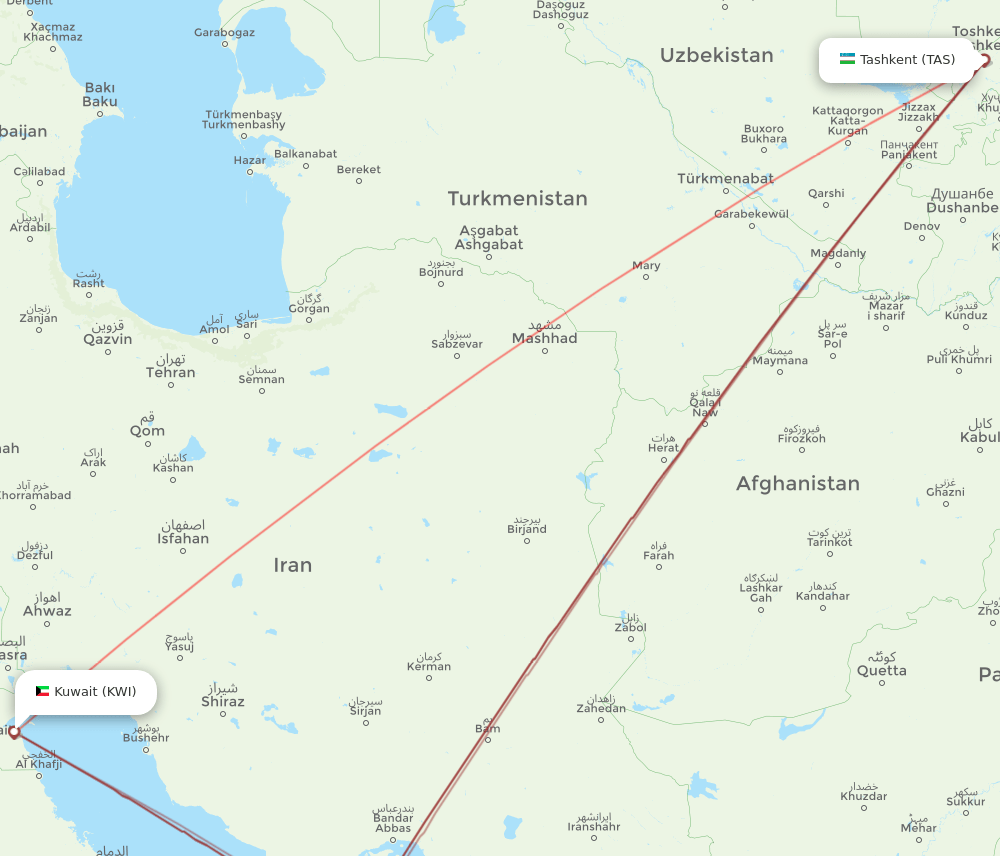 KWI to TAS flights and routes map