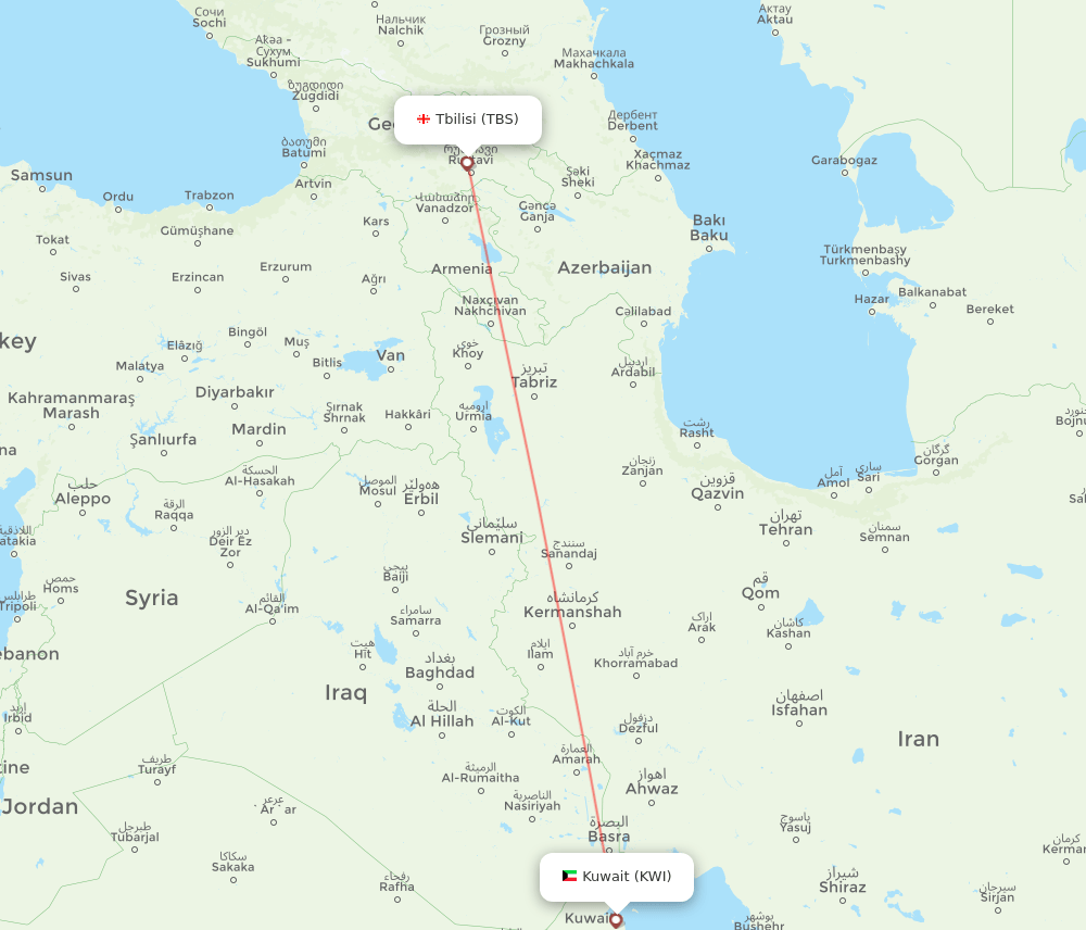 KWI-TBS flight routes