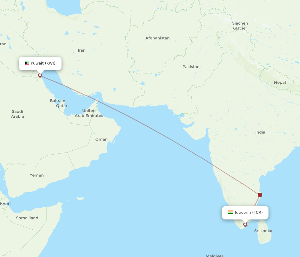 KWI-TCR flight routes