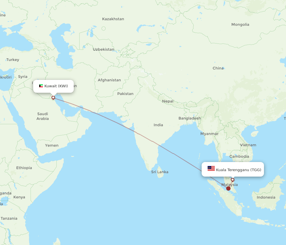 KWI-TGG flight routes